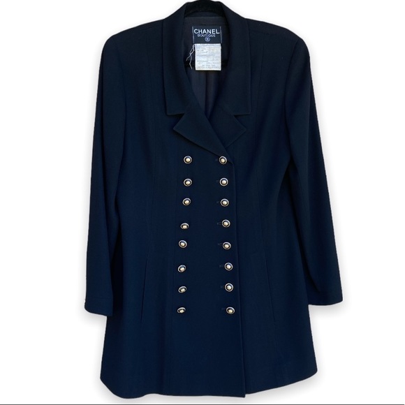 CHANEL Jackets & Blazers - CHANEL | 93A Women’s Wool/Silk Black Double-Breasted Gold Button Jacket-Size 42